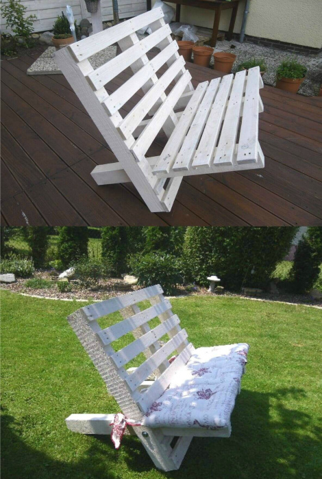 Скамейка из поддона.| Фото: Pinterest. Скамейка из поддона.| Фото: Pinterest.