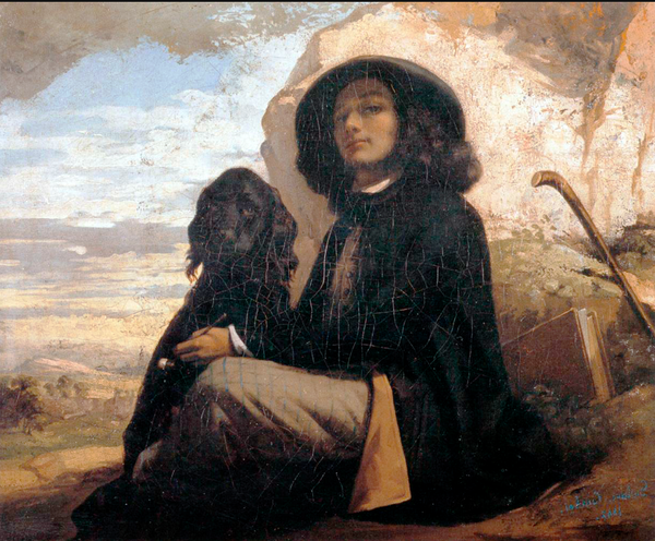 "Автопортрет с чёрной собакой", 1842, холст, масло,56×46