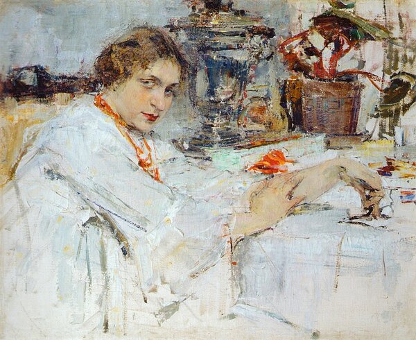 За самоваром. Портрет О.М. Ясеневой 1913 год.