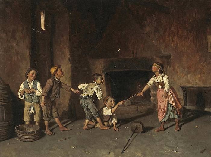 Джузеппе Константини (итальянец, 1843-1893). «Blindmans Buff». Джузеппе Константини (итальянец, 1843-1893). «Blindmans Buff».