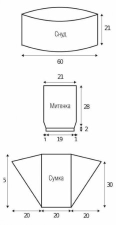 сумка, длинные митенки и небольшой снуд выкройка