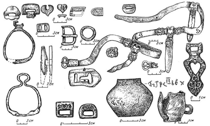 Рис. 5.11. Конское снаряжение, пояс, пояснък бляшки, кочевников Казахстана и Средней Азии. VIII—IX вв.