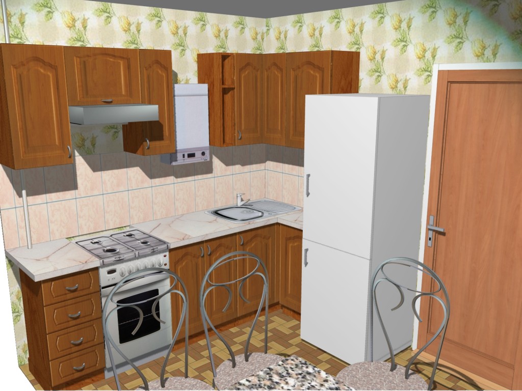 Дизайн кухни 7 кв.м с газовой колонкой и холодильником Дизайн кухни 7 кв.м с газовой колонкой и холодильником