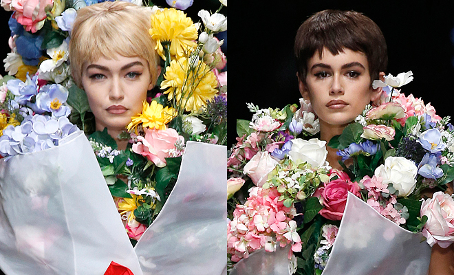 Цветут цветы: Джиджи Хадид и Кайя Гербер приняли участие в эпатажном показе Moschino в Милане