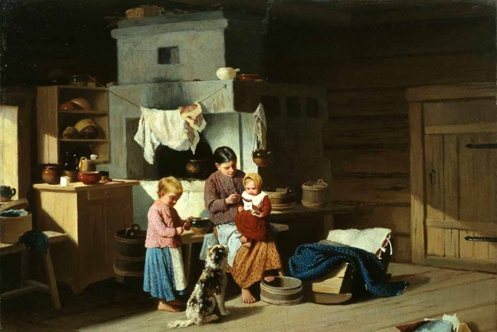 И. Пелевин. Кормление ребенка. 1890 год. Фото: Тюменский музей изобразительных искусств "Печка-матушка, спрячь меня..." Изобретение наших предков пережило века