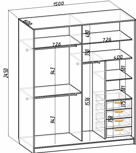 Шкаф купе чертежи с размерами своими руками