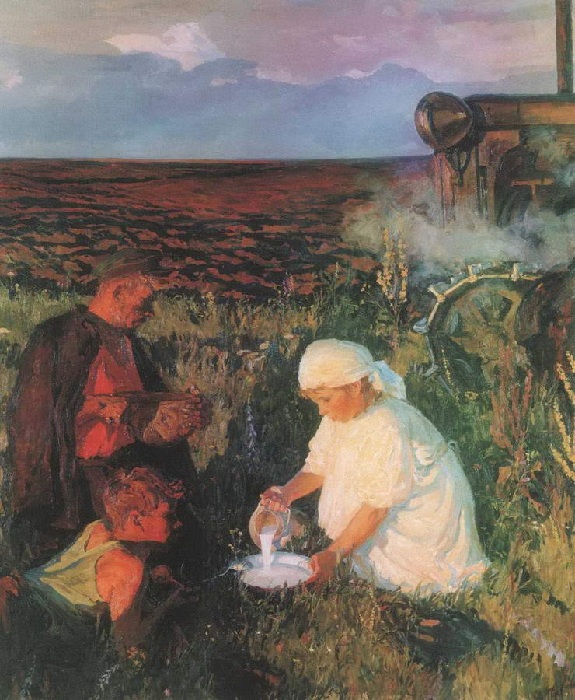 Ужин трактористов. (1961 год). Автор: А.А.Пластов. Ужин трактористов. (1961 год). Автор: А.А.Пластов.