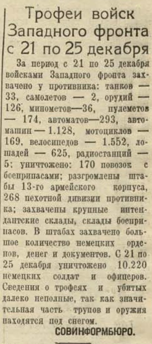 20 апреля 1942 года завершилась Московская битва (по материалам старых газет). Часть 1. Декабрь 1941 г.