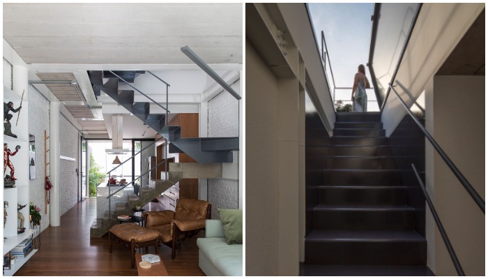 Оригинальная лестница поможет добраться и до спальных комнат, и на крышу (Piraja House, Сан-Паулу).