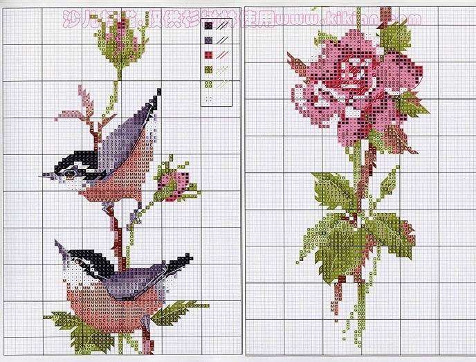 Вышивка крестом — красивые птицы и цветы в японском стиле (схемы)