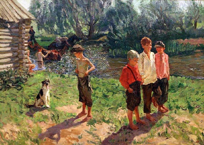 «Тройка». Ребятишки у речки». Автор: А.А.Пластов. «Тройка». Ребятишки у речки». Автор: А.А.Пластов.