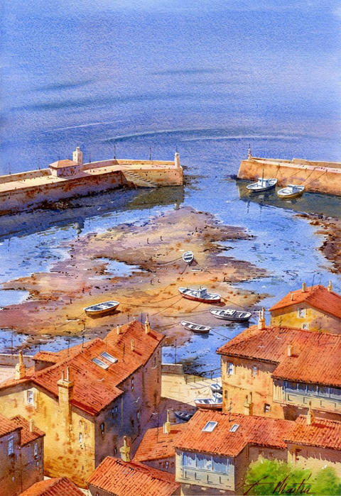 Тихая пристань, где зыблются лодки... Художник Faustino Martin Gonzalez