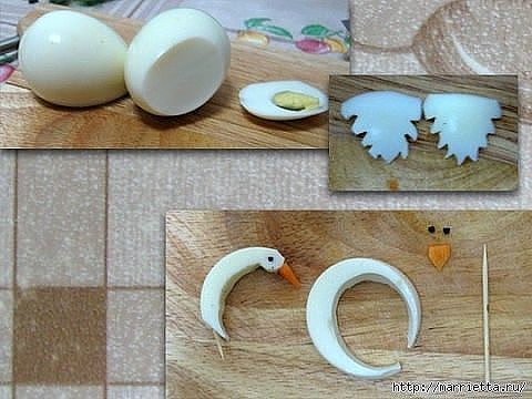 Лебедь из вареного яйца для украшения ваших блюд