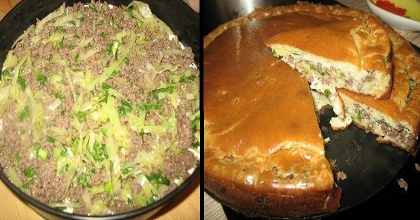Пирог заливной с капустой и фаршем рецепт
