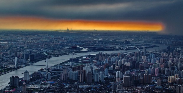 Crane operator wins photo competition prize for aerial photos taken from his crane, Shanghai, China - 26 Nov 2013