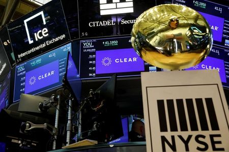 A ceremonial bell is seen at the post where Clear Secure Inc, celebrated their IPO on the floor of the New York Stock Exchange (NYSE) in New York City, U.S., June 30, 2021. REUTERS/Brendan McDermid A ceremonial bell is seen at the post where Clear Secure Inc, celebrated their IPO on the floor of the New York Stock Exchange (NYSE) in New York City, U.S., June 30, 2021. REUTERS/Brendan McDermid