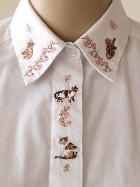 Embroidered Cat Collar Shirt - icouldbegoodforyou @ etsy: