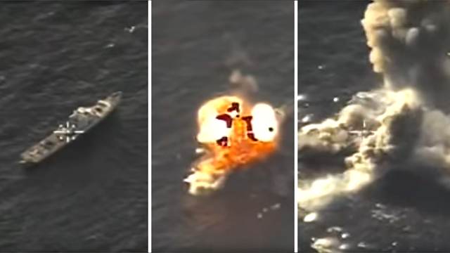Видео: Су-30СМ уничтожил крылатыми ракетами корабль у берегов Сирии