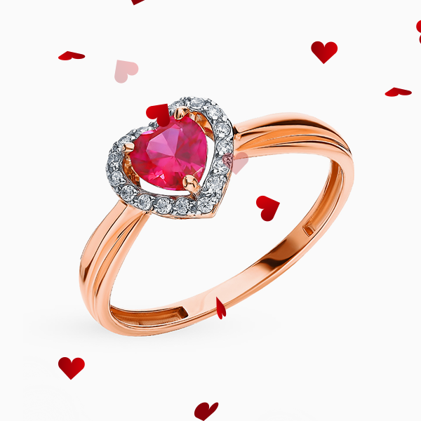 Кольцо SL, розовое золото, рубин, бриллианты