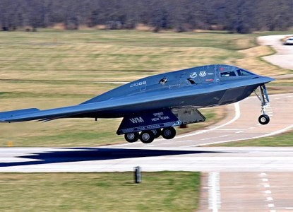 This April 9, 2014 US Air Force handout image shows a B-2 stealth bomber taking off during a base exercise at Whiteman Air Force Base, Missouri. The US Air Force has deployed two nuclear-capable B-2 stealth bombers to a British air base for exercises with NATO allies, the Pentagon said on June 9, 2014. The deployment, which the Pentagon said was pre-planned and short-term, comes against a backdrop of tension with Russia over unrest in Ukraine. Whiteman AFB, is the only operational base for the B-2. AFP PHOTO /HANDOUT /US AIR FORCE / SrA Bryan Crane == RESTRICTED TO EDITORIAL USE / MANDATORY CREDIT: "AFP PHOTO HANDOUT-US Air Force / SrA Bryan CRANE "/ NO MARKETING - NO ADVERTISING CAMPAIGNS NO A LA CARTE SALES / DISTRIBUTED AS A SERVICE TO CLIENTS ==