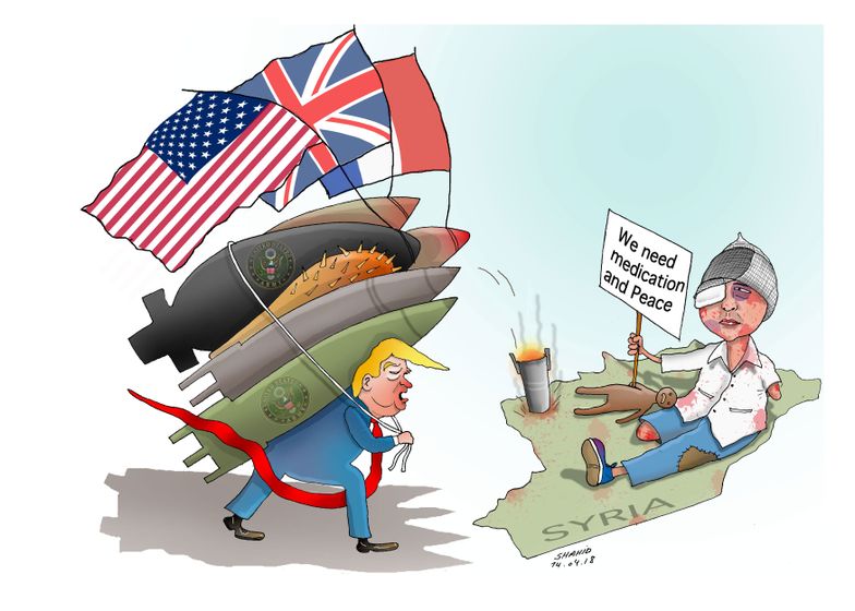 Бомбардировки Сирии в зарубежной карикатуре Бомбардировки Сирии в зарубежной карикатуре