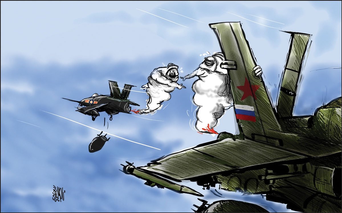 Бомбардировки Сирии в зарубежной карикатуре Бомбардировки Сирии в зарубежной карикатуре