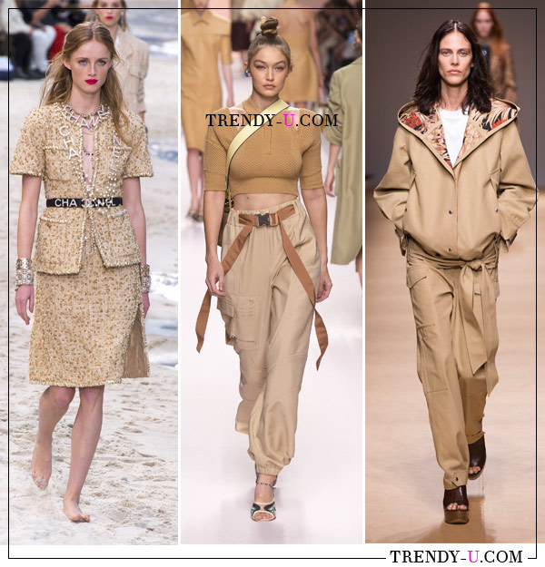 Одежда бежевого цвета в коллекциях готовой женской одежды Chanel, Fendi Salvatore Ferragamo весна-лето 2019