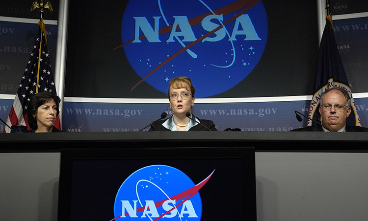 Ellen Ochoa, director of flight crew operations, NASA Johnson Space Center, Houston (left), Shana Dale, NASA deputy administrator, NASA Headquarters, Washington and Dr. Richard S. Williams, chief health and medical officer (center), NASA Headquarters answer questions during a news conference to discuss the findings of two reviews regarding astronaut medical and behavioral health assessments, Friday, July 27, 2007, at NASA Headquarters in Washington. Photo Credit: "NASA/Bill Ingalls