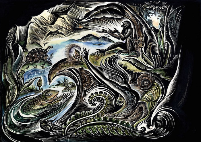 Картина, выполненная в технике scratchboard. Картина, выполненная в технике scratchboard.