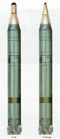 Баллистические ракеты ОКБ-586 Михаила Янгеля: Р-36 (8К67) и Р-36орб (8К69). Иллюстрация из <a href=