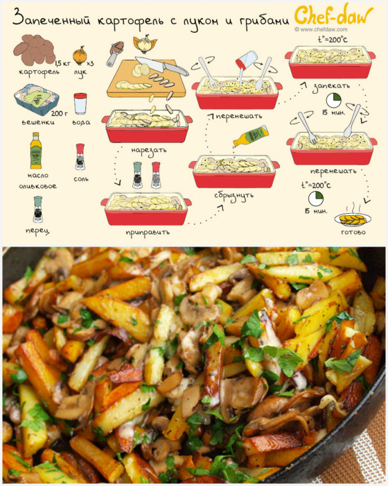 Картошка с луком и грибами. Рецепты-подсказки, с которыми даже сложнейшее блюдо можно приготовить в два счета
