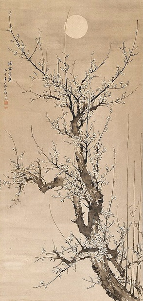 Blossoming Plum Tree-Hanging scroll; ink on silk. Prunus in the moonlight (294x619, 224Kb)