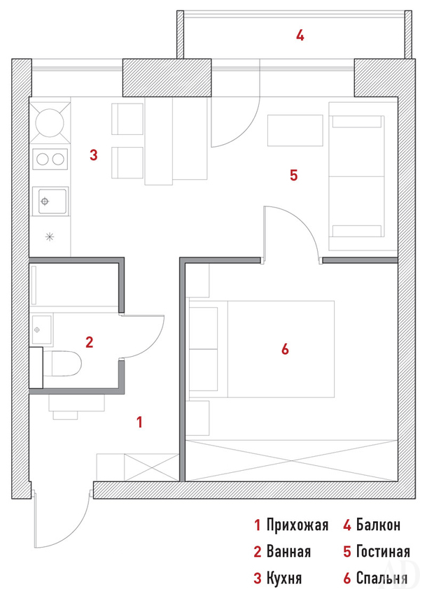 Квартира архитектора в Москве, 30 м² Квартира архитектора в Москве, 30 м²