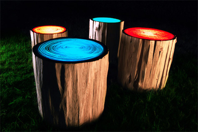 nature-inspired furniture log lamps tree rings