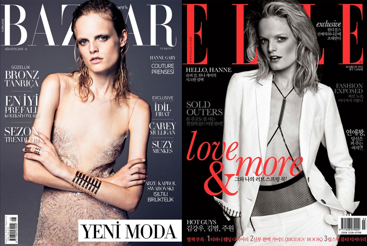 Обложка Harper's Bazaar Турция, август 2013; обложка Elle Корея, март 2013