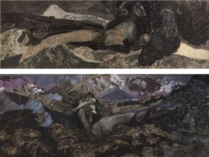 Михаил Врубель. Демон летящий, 1899 г. (вверху) Демон поверженный, 1902 г. (внизу) Михаил Врубель. Демон летящий, 1899 г. (вверху) Демон поверженный, 1902 г. (внизу)