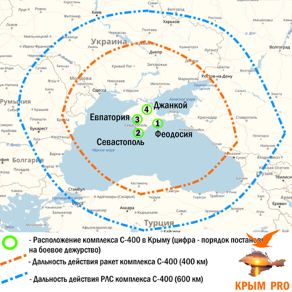 Зоны действия и расположение С-400 в Крыму (картинки увеличиваются кликом)