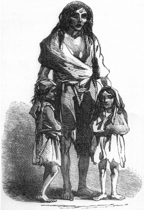 Изображение 1849 года: Бриджит О'Доннелл и её дети во время Великого ирландского картофельного голода. Как ирландцы 200 лет спустя вернули долг индейцам племени чокто