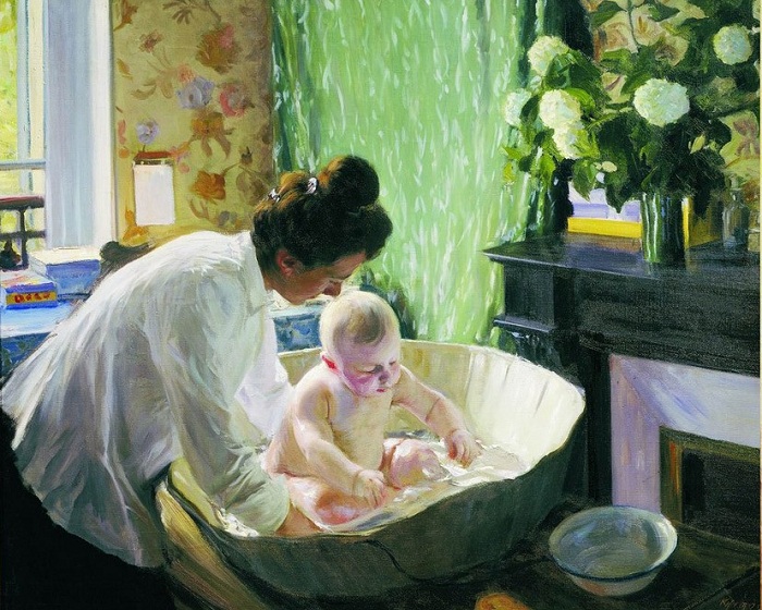 Утро. Жена Юлия с сыном Кириллом.(1904). Автор: Б.М.Кустодиев. Муки и радости Бориса Кустодиева – художника, который писал жизнеутверждающие полотна прикованный к кровати