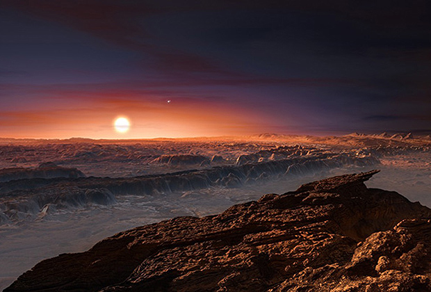 Вид с Proxima b на Проксиму Центавра (в представлении художника)