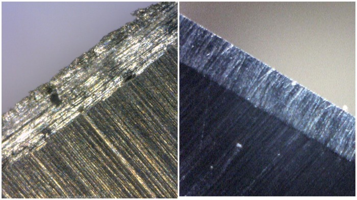 Под микроскопом режущая поверхность хорошо заточенного ножа и подручными средствами существенно отличается / Фото: popgun.ru Под микроскопом режущая поверхность хорошо заточенного ножа и подручными средствами существенно отличается / Фото: popgun.ru