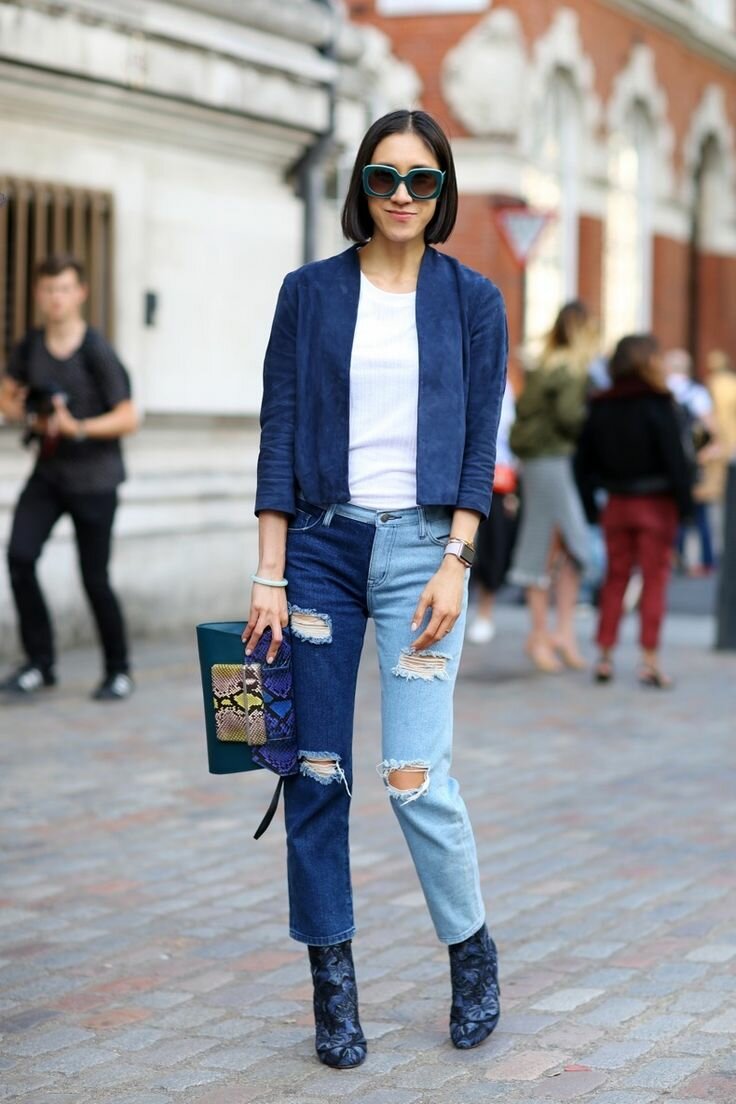 Список трендов пополнили джинсы в стиле колор-блок. /Фото: i.pinimg.com