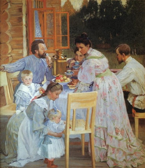 Терем. На террасе. (1906). Автор: Б.М.Кустодиев. Муки и радости Бориса Кустодиева – художника, который писал жизнеутверждающие полотна прикованный к кровати