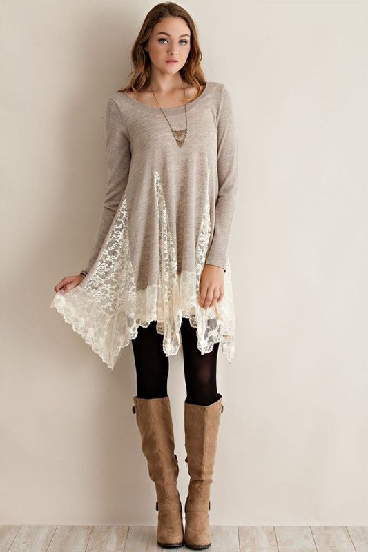 Whimsical Night Sweater Tunic-Sand – Sweet N Sassy Us This color doesn't look great on me, but I love the lace!