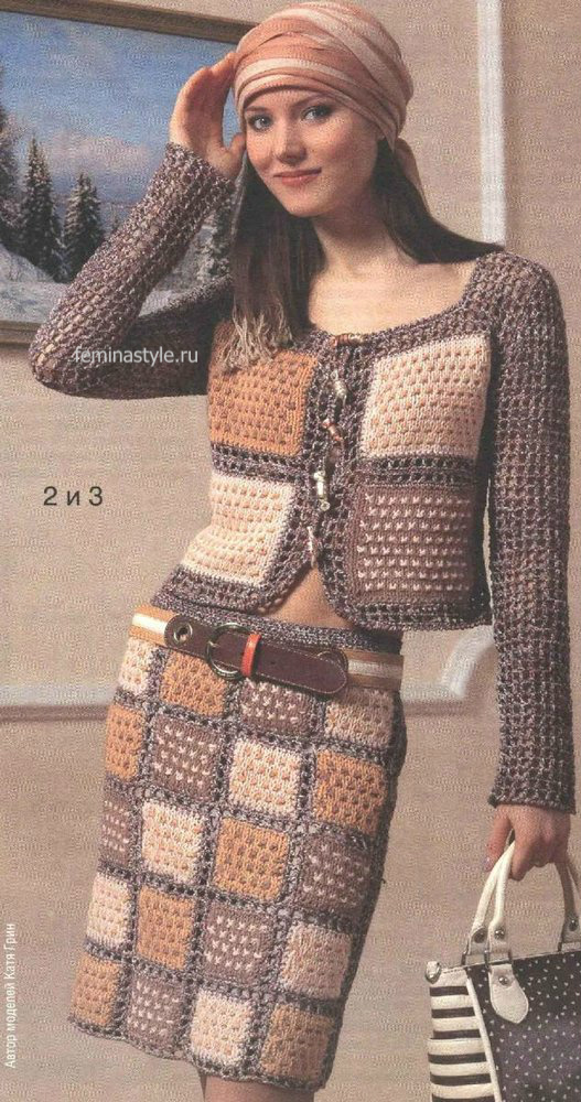 Жакет и юбка спицами и крючком