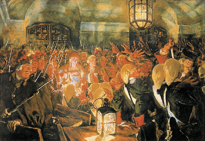 Е. Е. Лансере. «Воцарение Елизаветы Петровны, 25 ноября 1741 года». 1911 год Е. Е. Лансере. «Воцарение Елизаветы Петровны, 25 ноября 1741 года». 1911 год