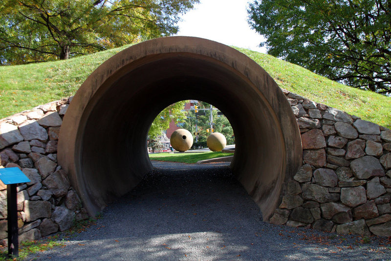 Dark Star Park features large concrete spheres designed to resemble fallen stars.