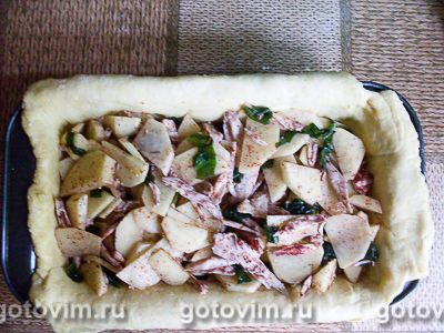 Песочный пирог с курицей, картофелем и черемшой, Шаг 07