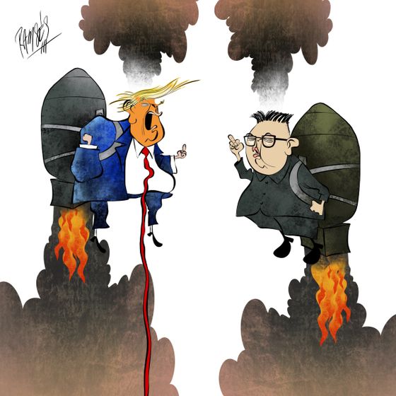Угроза ядерной войны между КНДР и США в карикатуре Угроза ядерной войны между КНДР и США в карикатуре