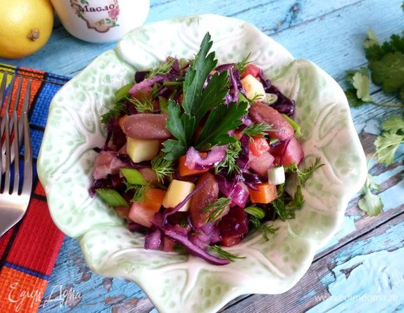 Винегрет с фасолью и краснокочанной капустой